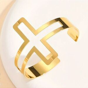 Cross cuff bracelet Gold tone
